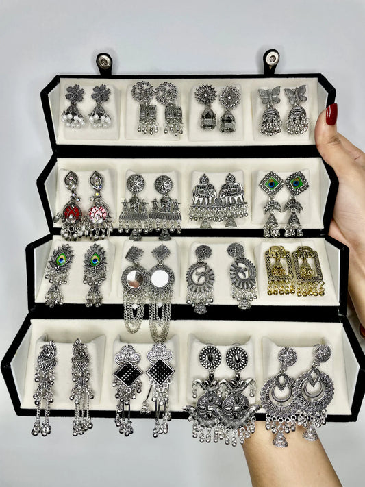 16-in-1 Oxidised Jhumka Set
