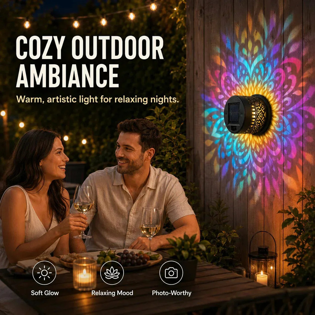 Solar Mandala Light – Stunning Pattern Projection- IP65 Waterproof- Auto On/Off